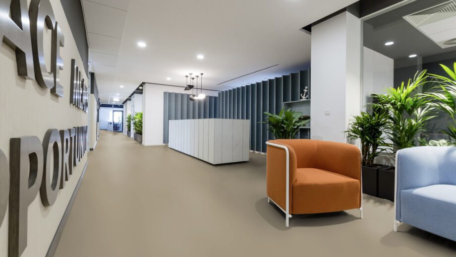Linoleum Uni Walton Acoustic Plus 19dB 0085 Warm concrete grey – vaade 2