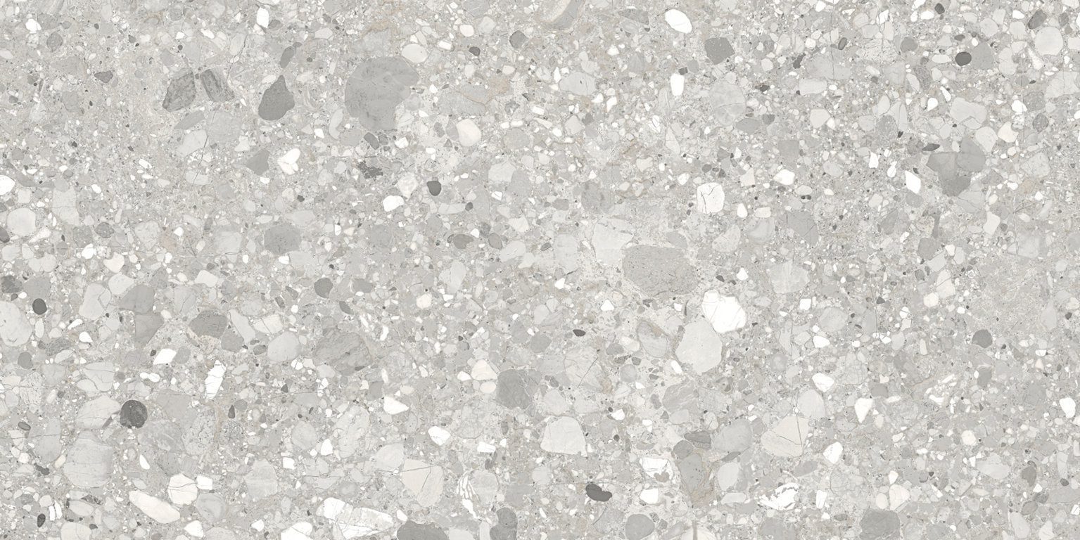 Terrazzo mustriga matt keraamiline põrandaplaat Tau Clemon Silver, 60x60 ja 60x120 cm, hõbehall, R10, rektifitseeritud – vaade 2