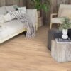 Parkett Tarkett, Grace, Tamm White Canvas (valge) TreS, 3-lip, harjatud, Proteco 1 Tammeparkett Tarkett Grace White Canvas TreS elutoas