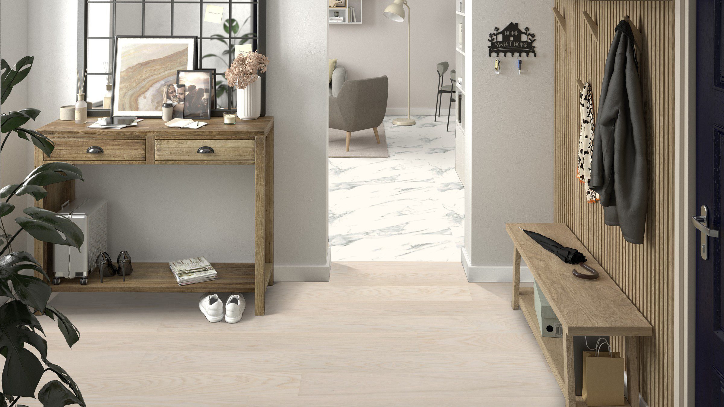 Parkett Tarkett, Grace, Tamm Beige Cashmere (beež) Plank XT, 1-lip, 2 külge mikrofaas, harjatud, Proteco ExtraMatt matt lakk – vaade 4