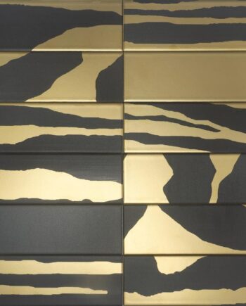 PVD-metallmustriga keraamiline seinaplaat Dune Flat Savannah Black & Gold, 7,5x30 cm, 8 mm, must-kuldne